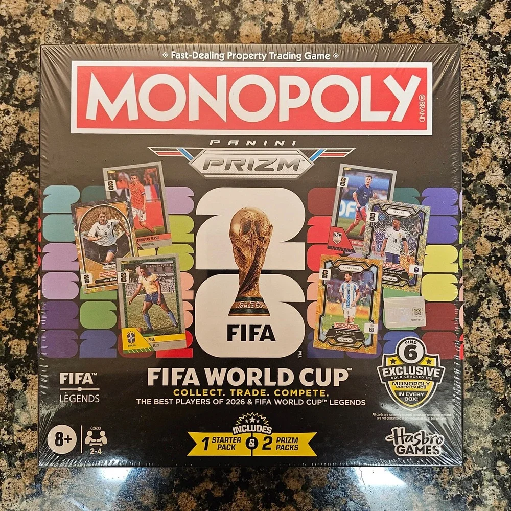 2026 Monopoly Panini Prizm FIFA World Cup Soccer Board Game 2 Sealed Packs Cards